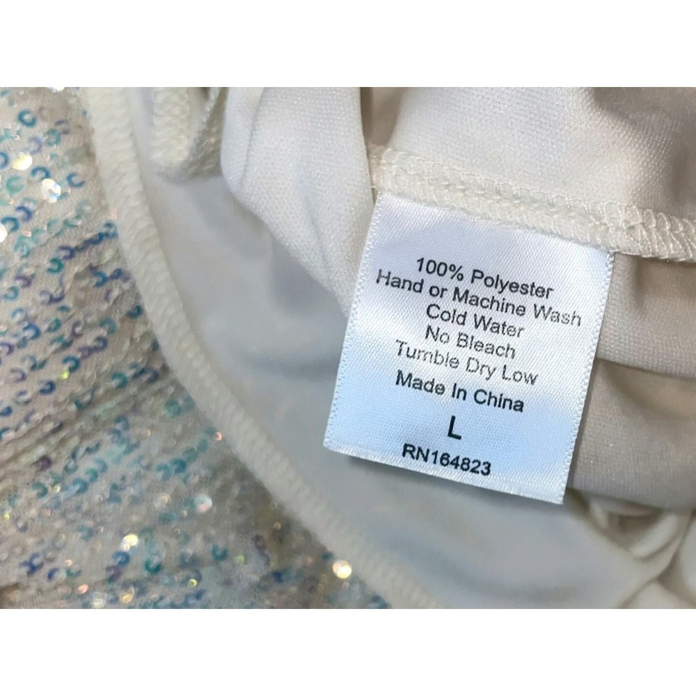 Lucy in the Sky large Sequin Long Sleeve Mini Dress Champagne Open Back HOCO - Picture 7 of 9